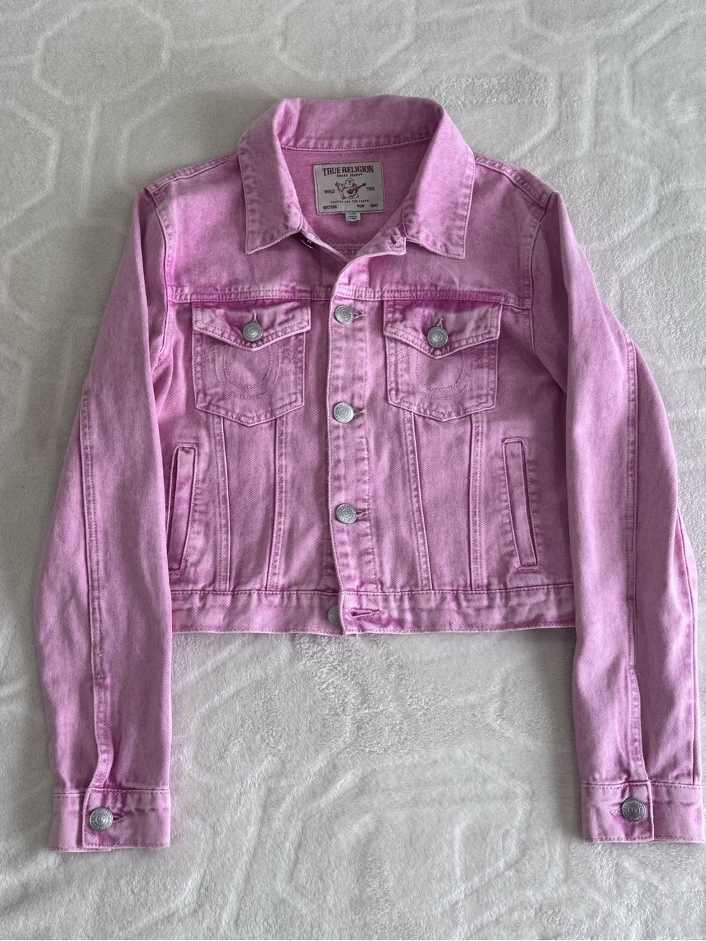 True Religion Washed Pink Denim Trucker Jacket
